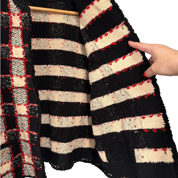 Sezane L Valerio Knit Lady Jacket Wool Checkered Boxy Blazer Gold Buttons Black - Picture 6 of 10